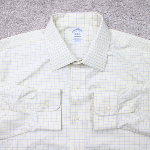 Brooks Brothers Regular Shirt Mens 16 1/2, 35 Yellow/Blue Non-Iron Stretch L/S - Picture 1 of 14